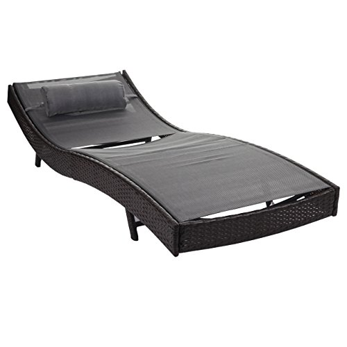 Mendler Sonnenliege Savannah, Relaxliege Gartenliege Liege, Poly-Rattan - braun-meliert, Bezug grau