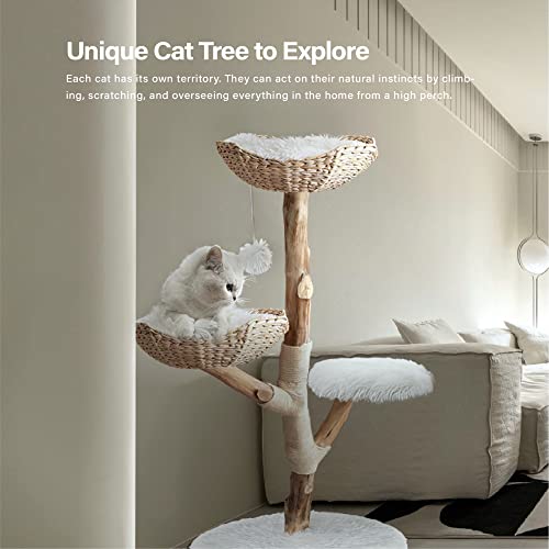Injollylives Modern Cat Tree Tower, Wooden Cat Tower, Heavy Duty Cat Trees For Large Cats, Unique Handmade Aesthetic Cat Tree With Real Wood Branches, Luxury Boho Cat Furniture, For Cat Lovers, Large #TOP3