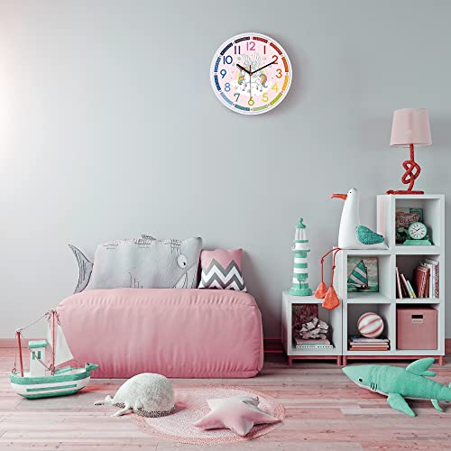 Lafocuse 12 Inch Silent Telling Time Teaching Clock,Learning Pink Wall Clock for Kids Girls Children Quartz Decorative Wall Clocks for Bedrooms Living Room Classroom - Image 2