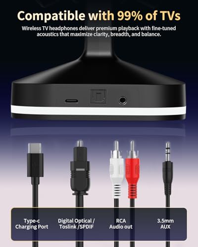 Wantek Wireless Headphones for TV Watching, TV Headphones Wireless for Seniors with Transmitter Charging Base, No Delay Bluetooth Headset for Hard of Hearing, Plug and Play — view 3