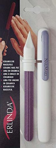 Budd Leather Nailmaid White Line Ceramic Nail File with Grey Clip, 0.10 Pound
