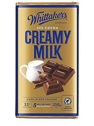 Whittaker's Creamy Milk Chocolate Block 250g (Pack of 4) (Made in New Zealand)