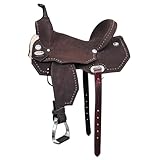 HILASON Brown 15 in Western Horse Flex Tree Barrel Trail Leather Saddle | for Horses