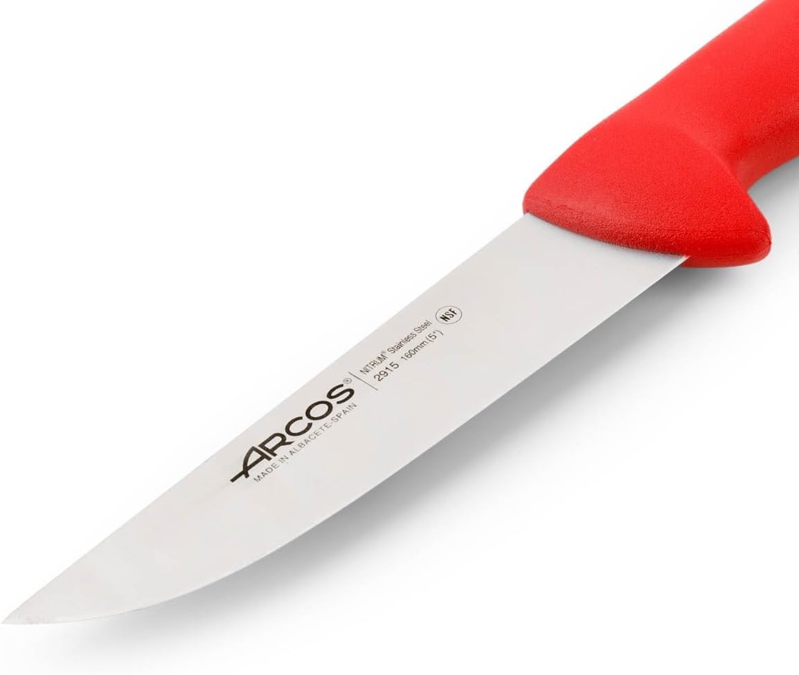 Arcos Butcher Knife 6 Inch Nitrum Stainless Steel and 200 mm blade. Professional Cooking Knife For Cutting Meat, Fish and Vegetables. Ergonomic Polyoxymethylene Handle. Series 2900. Color Red.