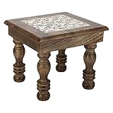 SAVON Wooden Step Stool Small Footstool footrest Table White Flowers