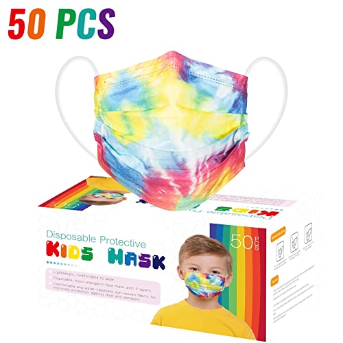 50 Pcs Kids Rainbow Disposable Face Mask,50 Pack 3-Layer Facial Cover Masks With Elastic Ear Loops, Comfortable Universal Design For Kids Children (50Pack, Rainbow Color) #TOP4