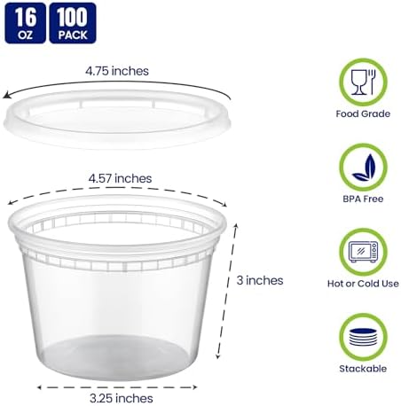 AOZITA 100 Sets 16 oz Plastic Deli Containers With Lids, Airtight Food Storage Containers, Freezer/Dishwasher/Microwave Safe, Takeout Meal Prep Storage - Thumbnail 3