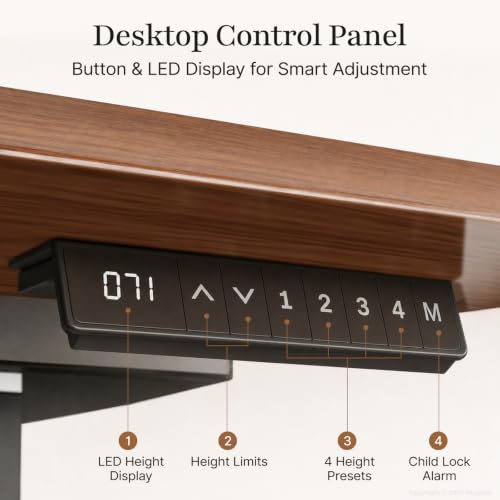Nuipesn 79 Inch Electric L-Shaped Executive Desk, Height Adjustable Standing Desk for Home Office with Dual Motor Lift, 3 Memory Presets, LED Display and Cable Box, African Walnut and Iron Gray - Image 7