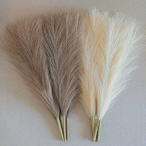 EVODIS Faux Pampas Grass, 18"/45cm Artificial Pampas Grass Fluffy 6 Stem pompous Grass Flower Arrangement for Boho Home Wedding Decoration (Beige,Taupe)