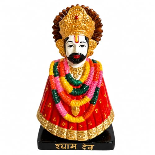 Image of eCraftIndia Red Khatu Shyam Ji Idol for Home Decor | Decorative Khatu Shyam Statue with Garland Design | Spiritual Showpiece for Temple, Living Room & Gifting