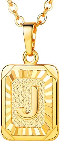 U7 A-Z 26 Initial Letters Hexagon/Square Shape Pendant Necklace for Men Women, with Adjustable Chain, Customizable, 18K Gold/Platinum Plated Tones, Send Gift Box