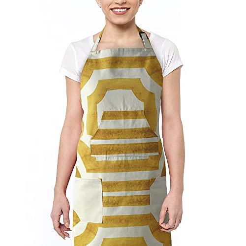 Image of HPD Half Price Drapes Aprons for Men Women with Large Pockets Adjustable Unisex PRTW-D23C-AP Mecca Printed Cotton, 27 X 34 Inch, Mecca Gold