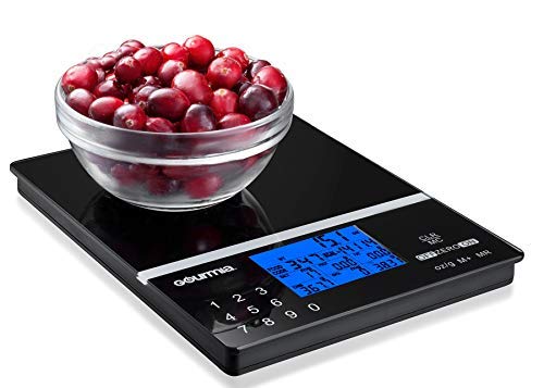 Gourmia GKS9190 Nutrition Scale Tempered Glass Kitchen Scale with Calorie Counter & Digital Touchscreen Display 5kg [11lb] Capacity Measures 22.4 x 15