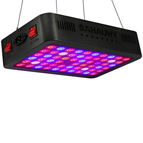 LED Grow Light with Lens,SAHAUHY 600W Full Spectrum Plant Lights Veg & Bloom Double Switch with Thermometer Humidity Monitor and Adjustable Rope for Indoor Plants Veg Flower(1-Packs)