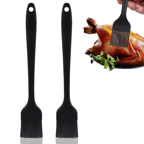 2 Pezzi Pennello in Silicone per Cucinare, Pennelli da Pasticceria per Cucinare, Cuocere al Forno, BBQ, Design Monoblocco (Nero)