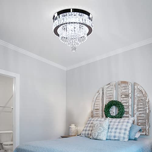 11.8\" Crystal Chandelier LED Crystal Flush Mount Ceiling Light Modern Crystal Chandeliers for Bedrooms Dining Room Hallway (6500K Cool White) Without Remote Control - Thumbnail 3