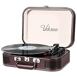 Voksun Record Player, Vintage Bluetooth Turntable with Built-in Stereo Speakers, 3-Speed Suitcase...