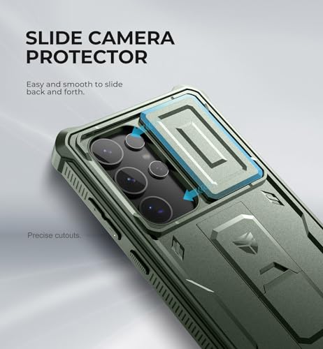 Dexnor for Samsung Galaxy S24 Ultra Case with Built-in Slide Camera Cover & Screen Protector & Kickstand,Shockproof Rugged Case Full-Body Bumper Protective Cover for Galaxy S24 Ultra (2024),Army Green by Dexnor - Image 3