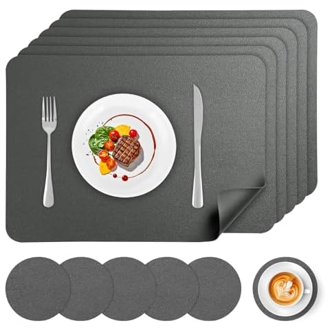 APLKER Grey Waterproof Placemats Set of 6 Cover