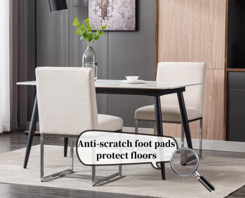 Cimota Modern Dining Chairs Set Of 4, Upholstered Dining Room Chairs Armless Guest Side Chair With Chrome Base For Dining Room/Kitchen, Beige, 4Pcs #TOP4