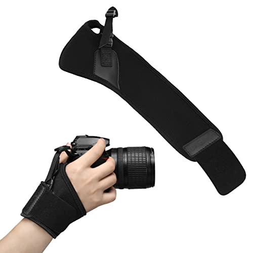 Cwatcun Courroie de Poignet pour Appareil Photo Reflex Numérique Canon Fuji Nikon Olympus Panasonic Pentax Sony, 2.0 Noir Cover