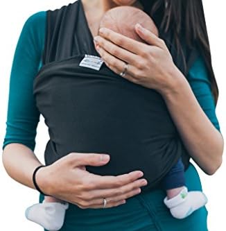Baby Wrap Sling Organic Stretchy Premium Carrier | UK/EU Safety Tested | Made in UK by Joy and Joe | Suitable from Birth to 16Kg | with Hat, Bag and Full Colour Instruction (Black)