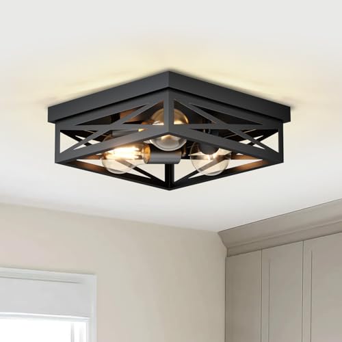 LVWIT Faretti Orientabili E27, Plafoniere da Soffitto Nero Rustica Industriali, Lampada Soffitto con 3 Luci, Faretti Soffitto per Camera da Letto, Soggiorno, Fattoria, Cucina, 30CM (Senza Lampadina)