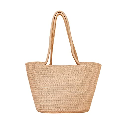 Cabilock Women Straw Woven Tote Large Beach Bag Handmade Weaving Shoulder Bag Handbag Flower Basket for Summer Travel Market Shopping Khaki