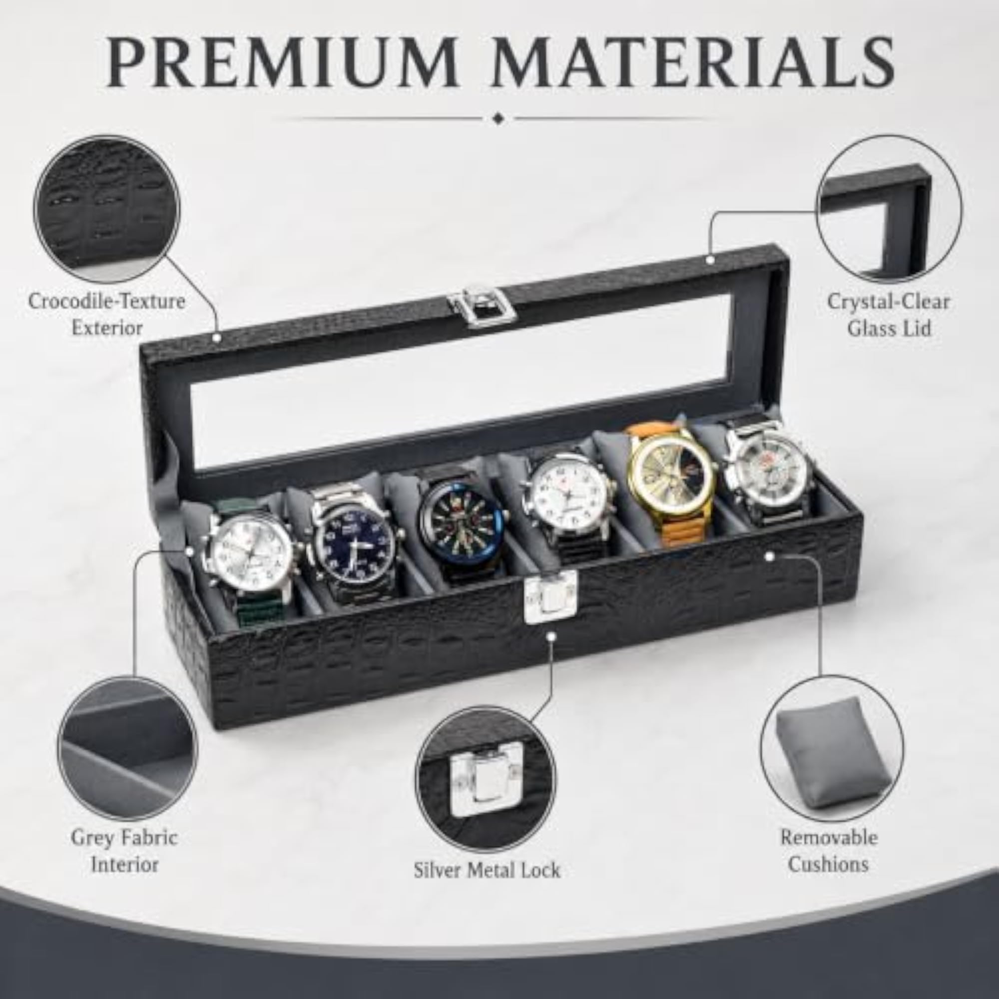 5 Slot Watch Storage Box with Transparent Lid