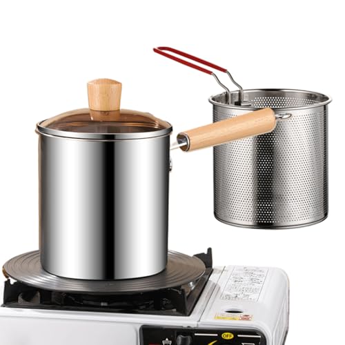 Seafood Fryer Pot with Strainer Basket - Tempura Pot for Cooking on Silver Stoves - Ideal for Kitchen Use