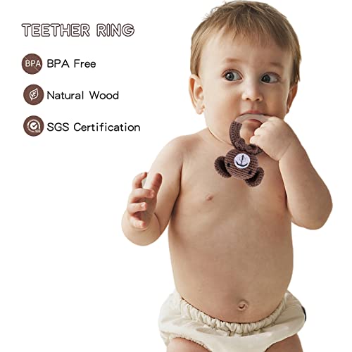 Youuys Wooden Baby Rattle Toys - Rattle Easy Grasp Handmade Crochet Cute Wood Newborn Toys For Infant Baby, Bear #TOP3