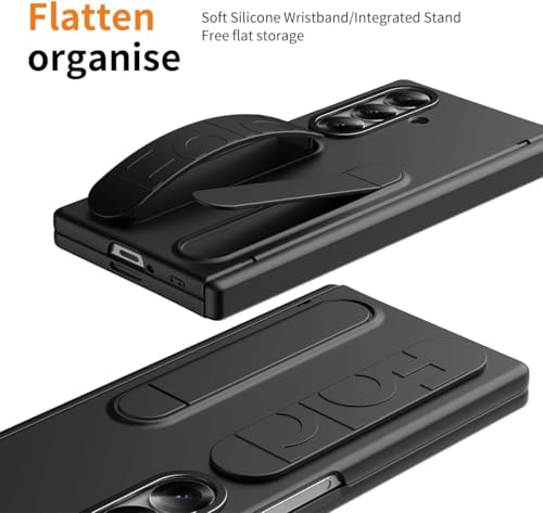 Image of amazon basics 360 Full Protection Case for Samsung Galaxy Z Fold 7 - Built-in Screen Protector, Hinge Guard, Silicon Grip Strap & Kickstand - Matte Black