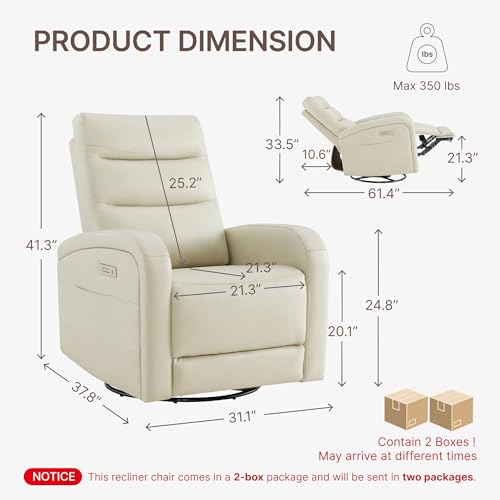 KISLOT Power Swivel Recliner Chair, Faux Leather Recliner 270° Rotation Modern Nursery Glider, Ergonomic Armrest & Side Storage Pocket, Comfortable Armchair for Living Room Bedroom & Nursery by KISLOT - Image 3