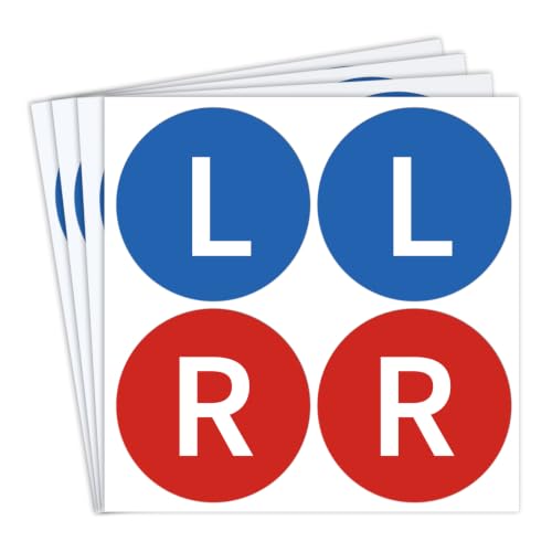 2-Inch L & R Self-Adhesive PVC Stickers for Marking Left and Right - 2 L & 2 R per Sheet - Pack of 4 Sheets