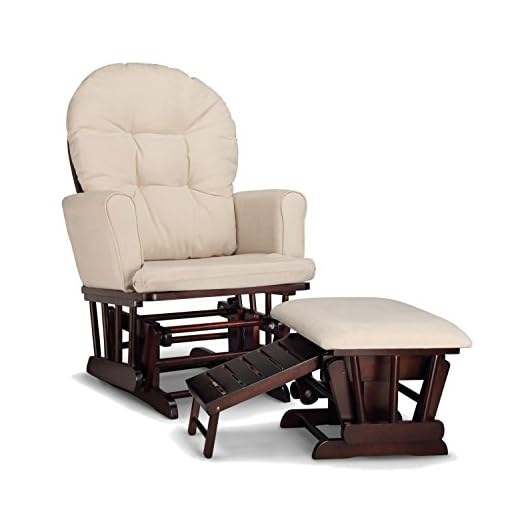 Graco Parker Semi-Upholstered Glider and Nursing Ottoman, Espresso/Beige Cleanable Upholstered Comfort Rocking Nursery Chair with Ottoman