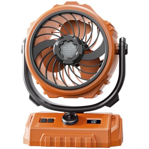 Portable Camping Fan 100 Speeds LED Lantern USB Rechargeable Tent Fan with Power Bank for Outdoor Hiking RV for caravan 6 Inch(Orange Fixed)
