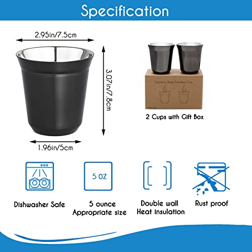 Easyworkz Stainless Steel Espresso Cup 2Pcs Set Double Wall Insulated Metal Demitasse Cups 5 Oz #TOP1