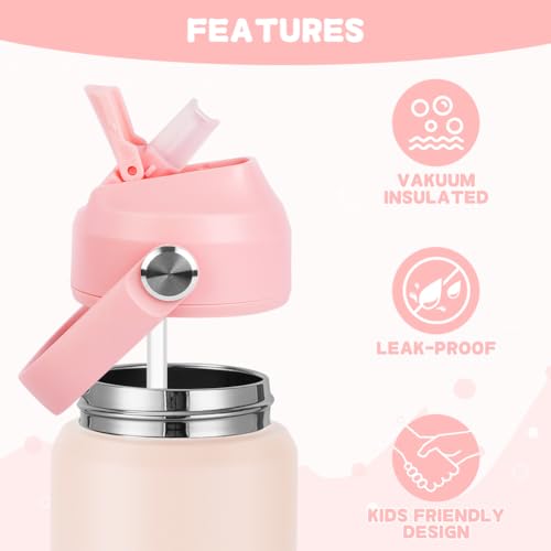 AMFUN Kinder Edelstahl Isolierte Wasserflasche, 350ML Trinkflasche Kinder mit Strohhalm, Kinderflasche Auslaufsicher… – Ansicht 3