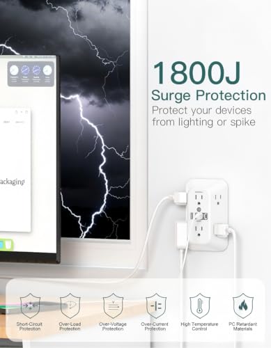 Image of Addtam 6-Outlet Extender Surge Protector, Multi Plug Wall Outlet with 4 USB Wall Charger(PD 30W), Plug Extension Outlet with 1800J, Outlet Splitter Power Strip for Home Office, White