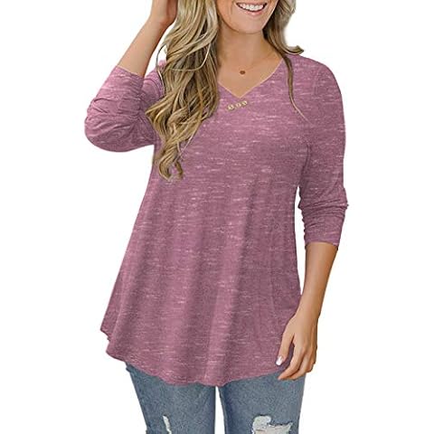 FOLUNSI Plus Size Tops for Women V Neck Floral Casual Long Sleeve Blouses Carbon Pink 1X Cover