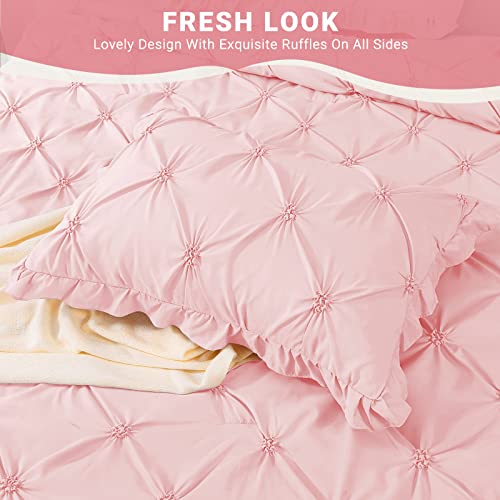 JOLLYVOGUE King Size Comforter Set 7 Pieces, Pink Bed in a Bag Comforter Set for Bedroom, Beddding Sets with Comforter, Sheets,Ruffled Shams & Pillowcases