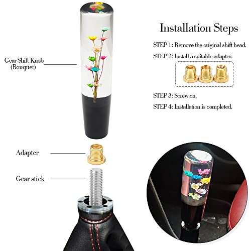 Somusen Manual Transparent Gear Stick Shift Knob Jdm Underwater Flowers Shifter Knob Universal Shift Head M12X1.25 M10X1.5 M10X1.25 M8X1.25 (20Cm/7.9") #TOP2