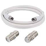 Boobrie 6.56Ft RG6 Coaxial Cable Connectors Set White F-Type Male to Male Coax TV Antenna Extension Cable +2pcs F Female to Female Connectors Coupler for TV Antenna, DVR, VCR, Satellite, Sky Virgin