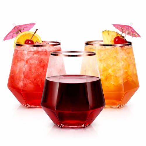 Oojami 40 Pack Disposable Wine Glasses 12 oz Diamond Stemless Plastic