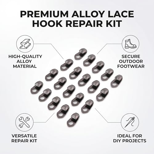 Foto von 20 Stück Alloy Schnürsenkel Schnallen Haken mit Nieten, Boot Schnürsenkel Sicherheits Schnürsenkel Schnallen Silber für Klettern Wanderschuhe Arbeit im Freien Bergsteigen Stiefel