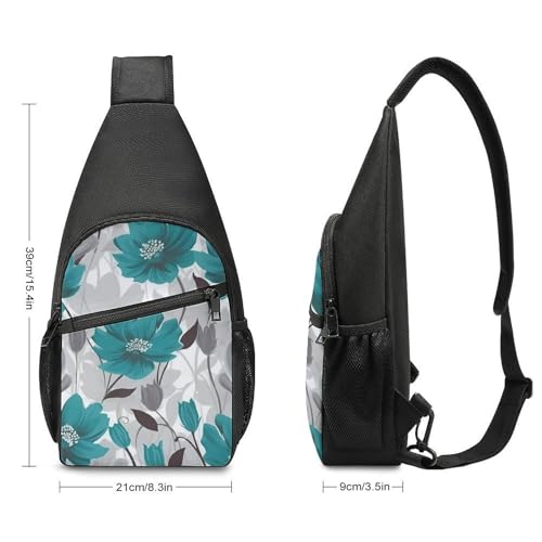 Bolso cruzado floral gris y azul para senderismo miniatura 2