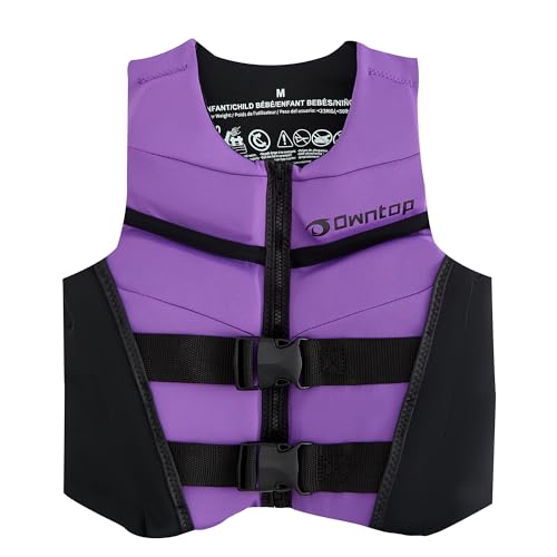 Owntop Chaleco de Ayuda a la Flotabilidad para Adolescentes y Niños - Chaleco de Natación Juventud, Chaleco de Flotabilidad Ajustable con Hebillas de Seguridad para Pesca, Kayak y Vela(Morado,L)