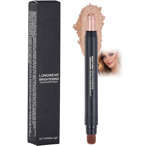 Image of Rose Gold Shimmer Eyeshadow Stick with Blending Brush – Dual-Ended Waterproof Cream Eyeshadow Pencil, Long-Lasting Eye Shadow Stick for Smooth Application, Easy Blending and Radiant Eye Makeup