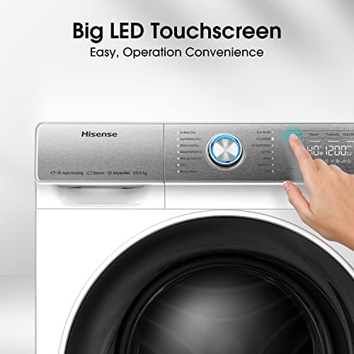 Hisense WDQR1014EVAJM Freestanding 10 KG Front Load Washer Dryer Auto Dosing Steam Wash Big LED Touchscreen 1400 RPM 10 kg/6 kg Load White Energy Rating E