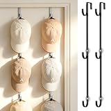 Aimeaihe Over Door Hat Organizer,2 Pack Hat Rack with 6 Hooks and 4 Anti-Shake Adhesive Pads,Baseball Hat Organizer Holds Up to 30 Hats, Hat Storage for Door, Bedroom,Closet (Black)